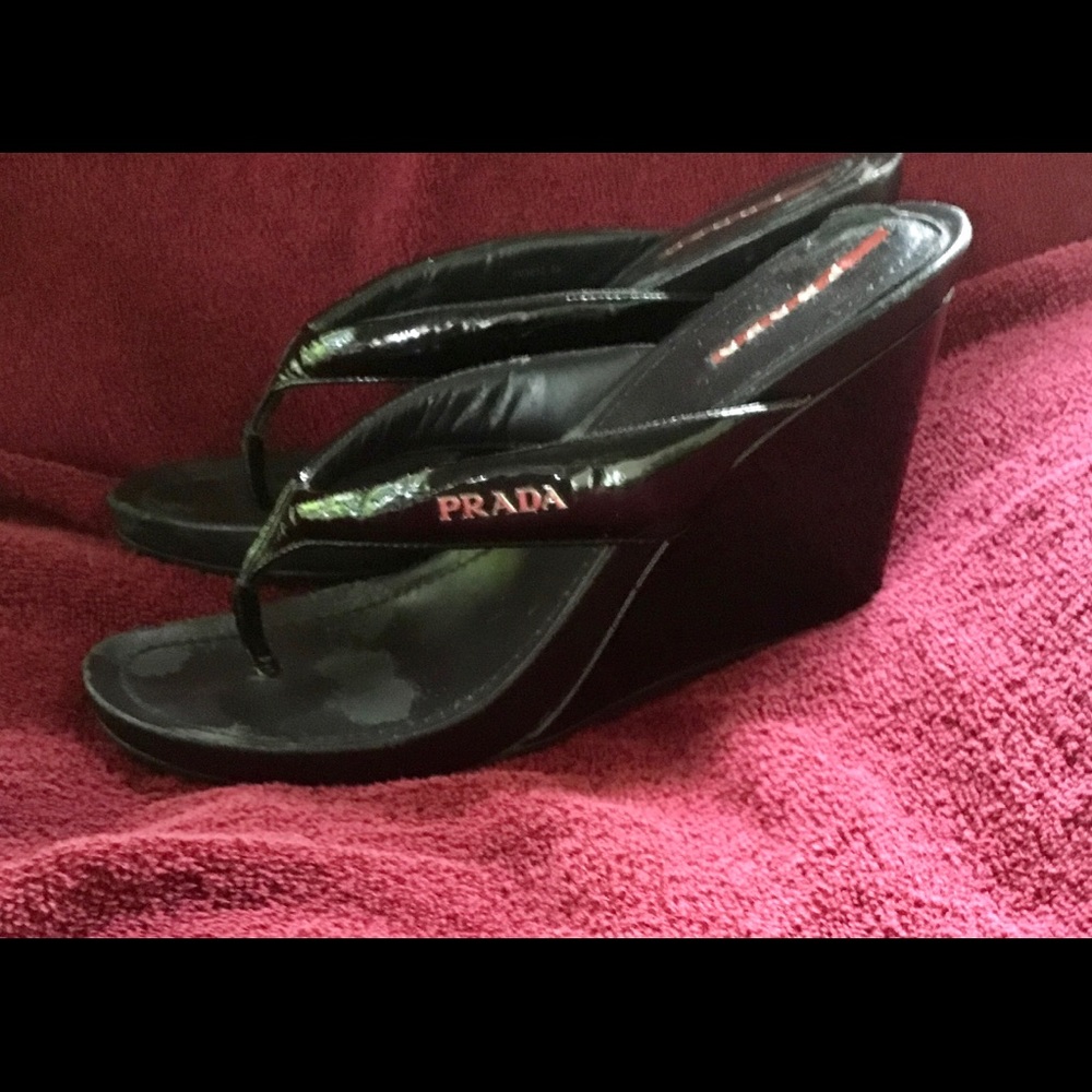 Prada patent leather wedges